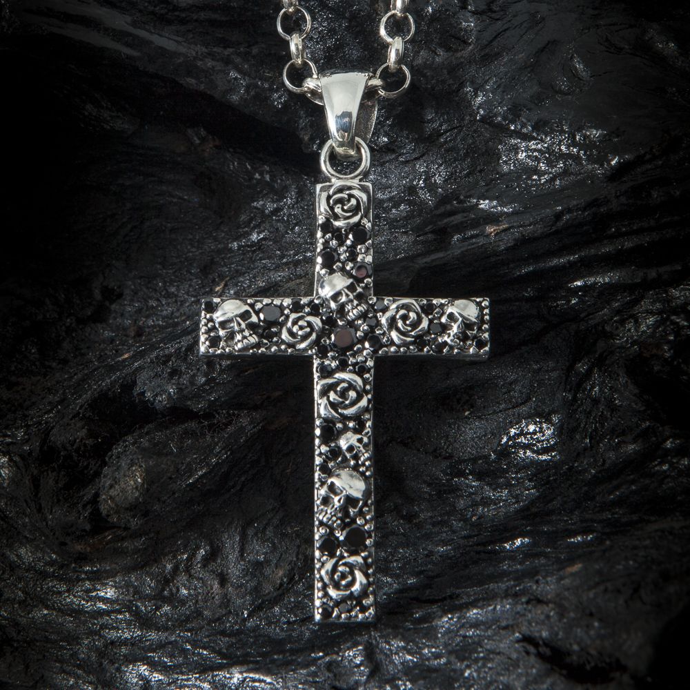 Anhänger Kreuz Rose Skull