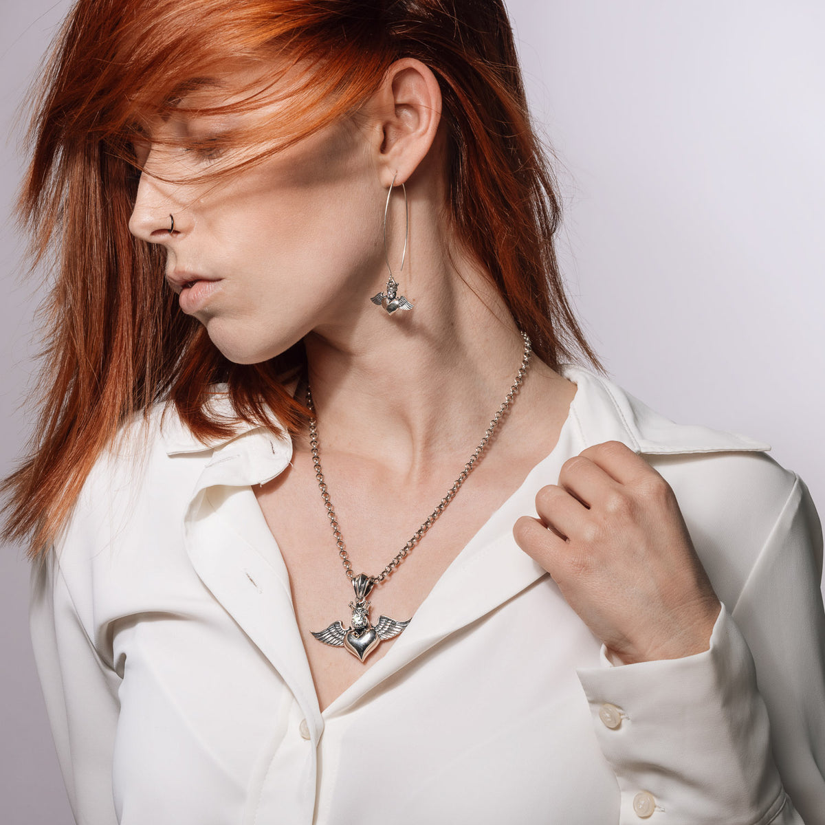 Earrings heart wings