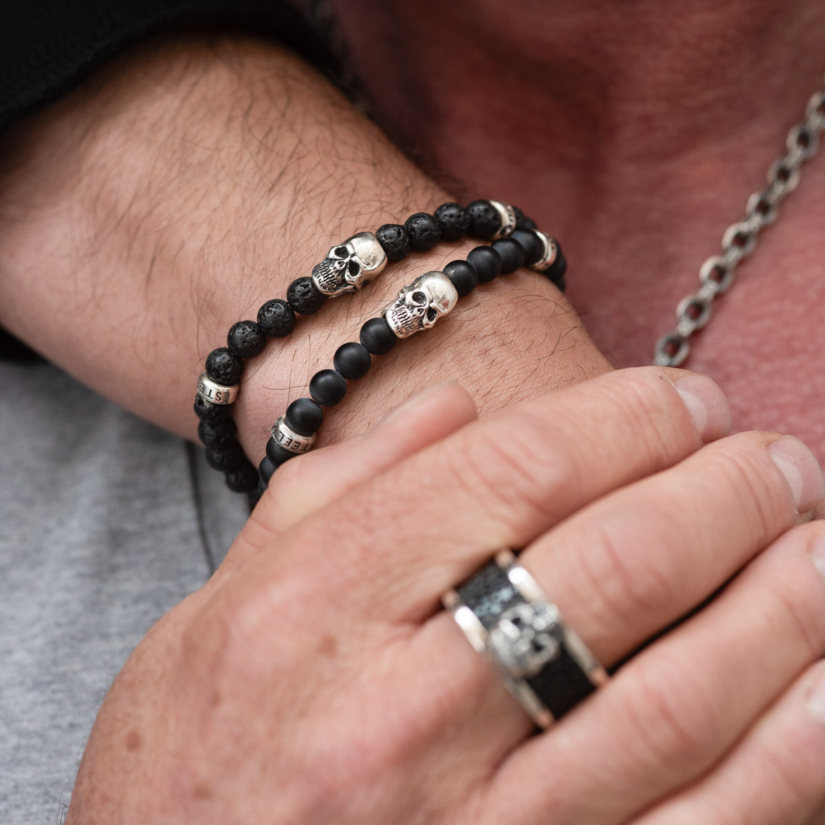 Armband Totenkopf Onyx