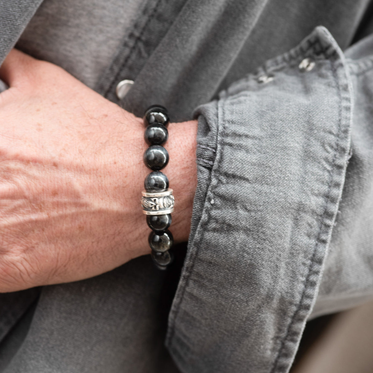 Bracelet Skull Tiger Eye Blue