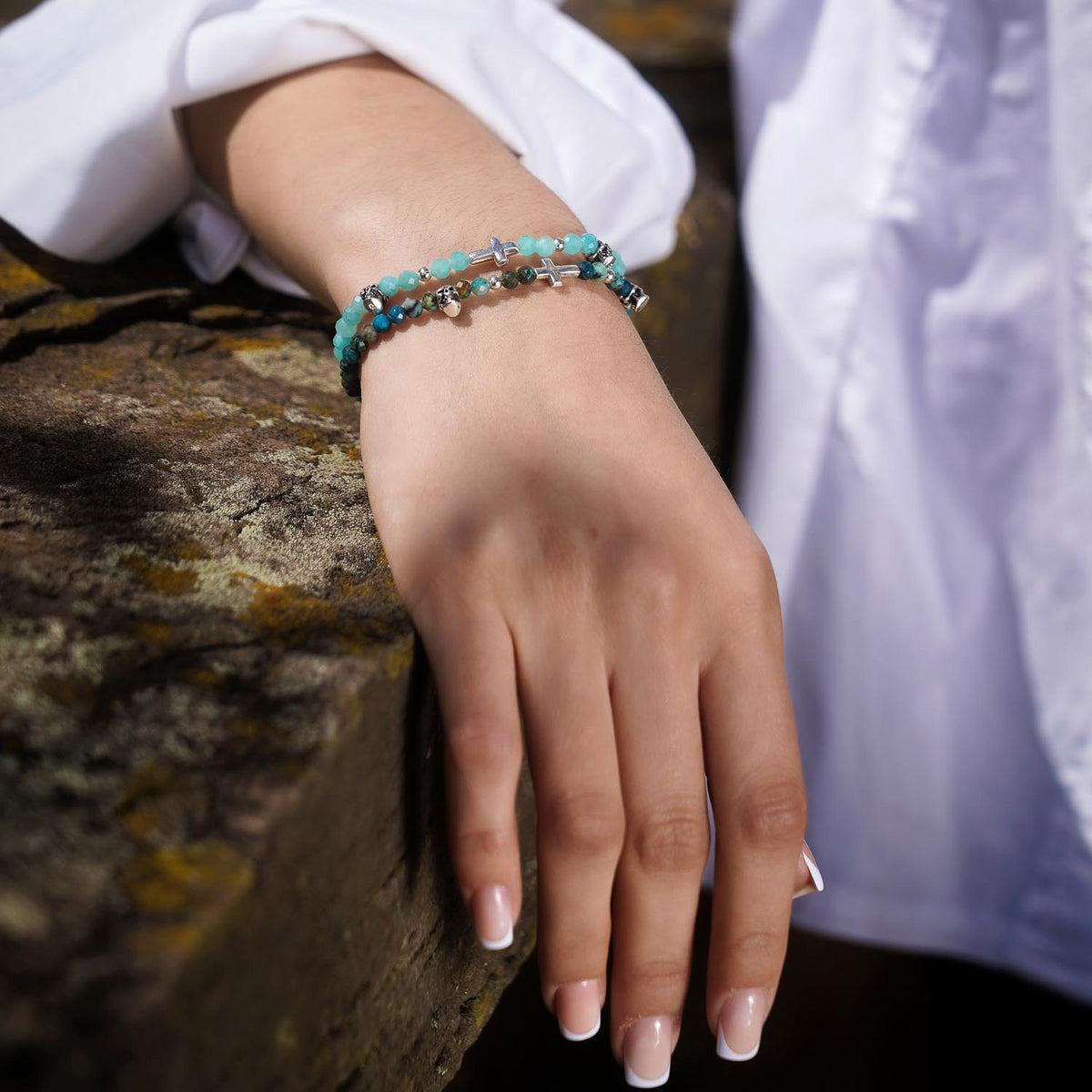 Armband Totenkopf/Kreuz Chrysokoll