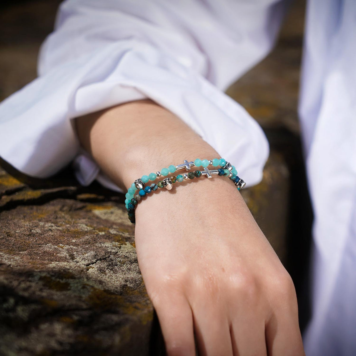 Armband Totenkopf/Kreuz Chrysokoll