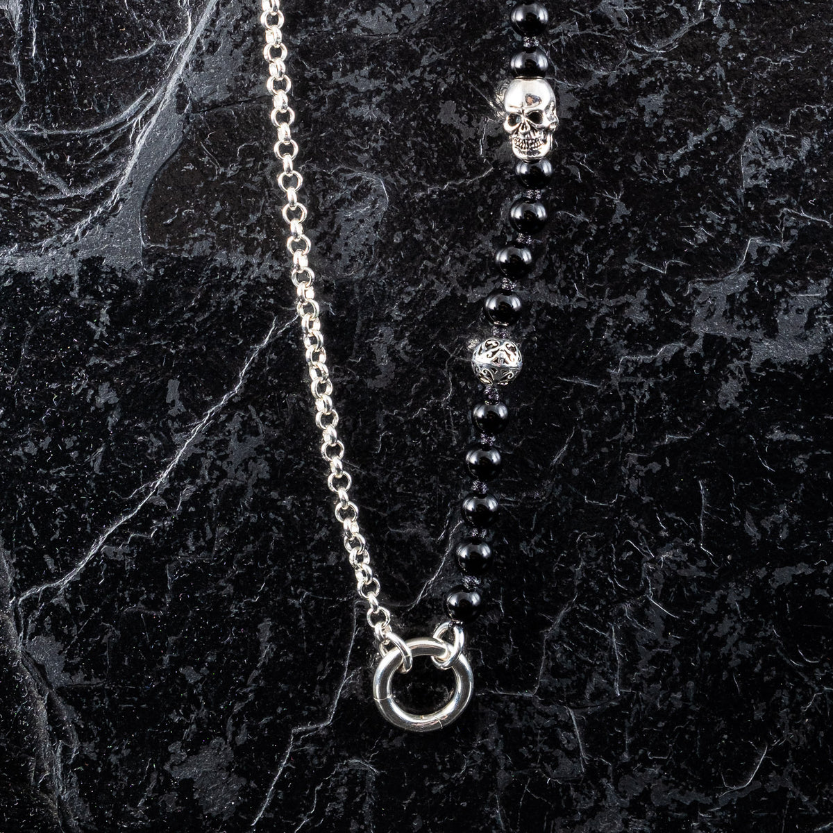 Kette Totenkopf Kreuz Onyx