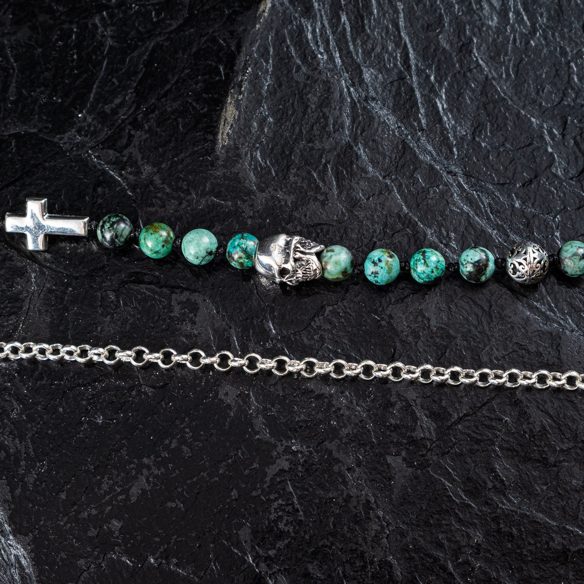 Kette Totenkopf Kreuz Türkis