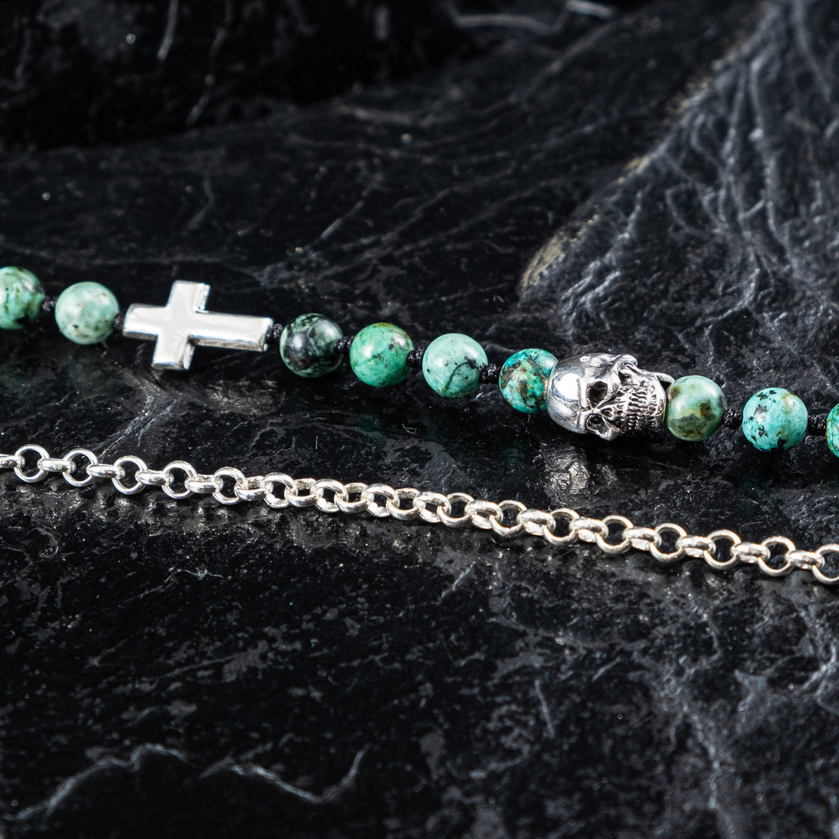 Kette Totenkopf Kreuz Türkis