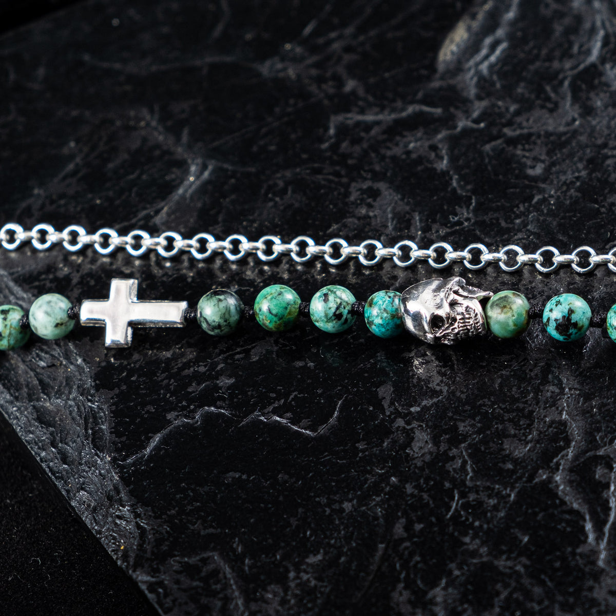 Kette Totenkopf Kreuz Türkis