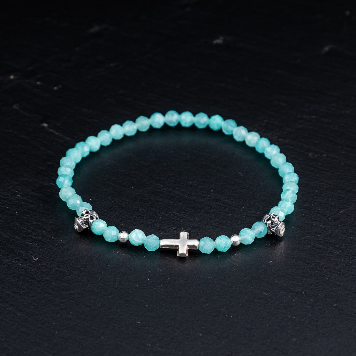 Armband Totenkopf/Kreuz Amazonit