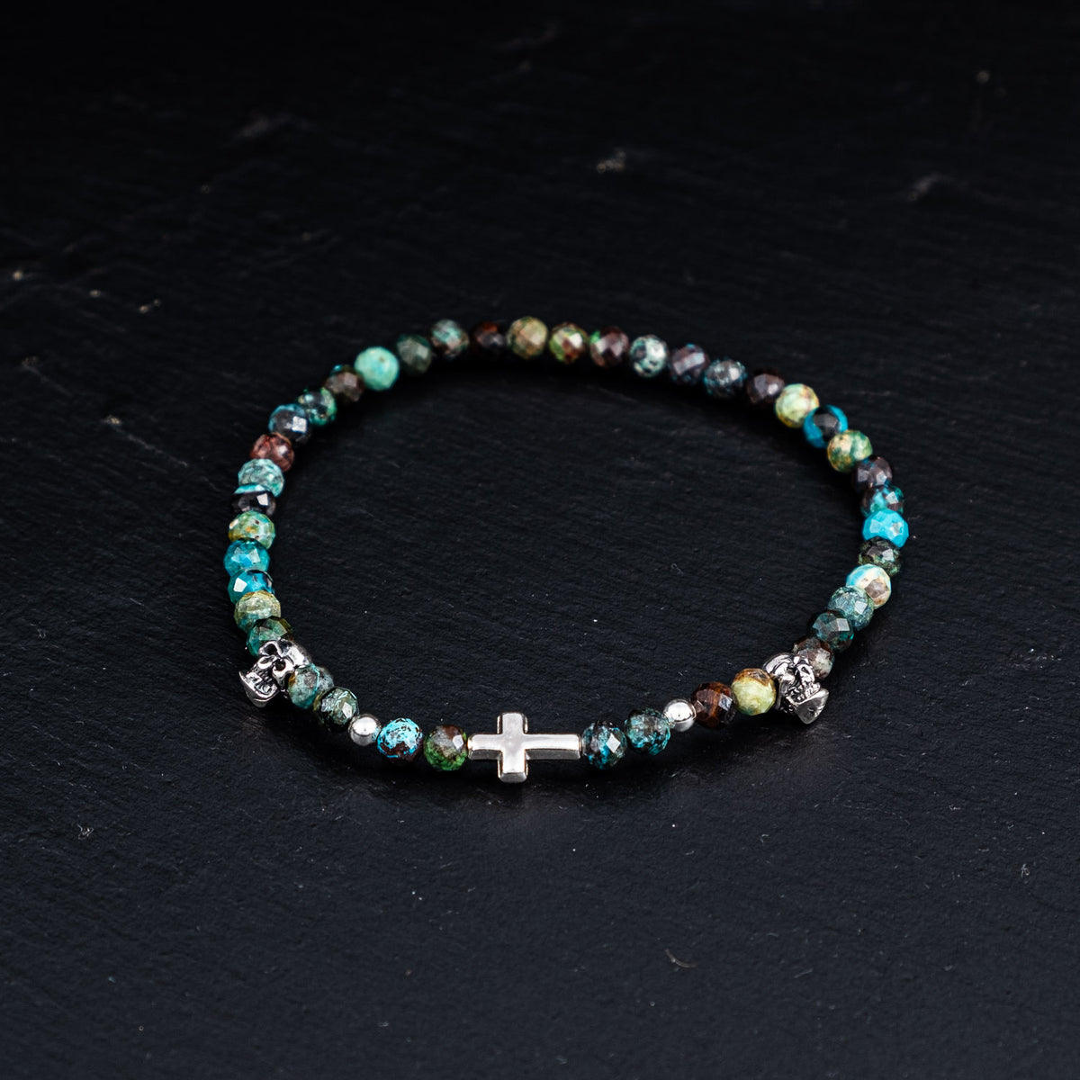 Armband Totenkopf/Kreuz Chrysokoll