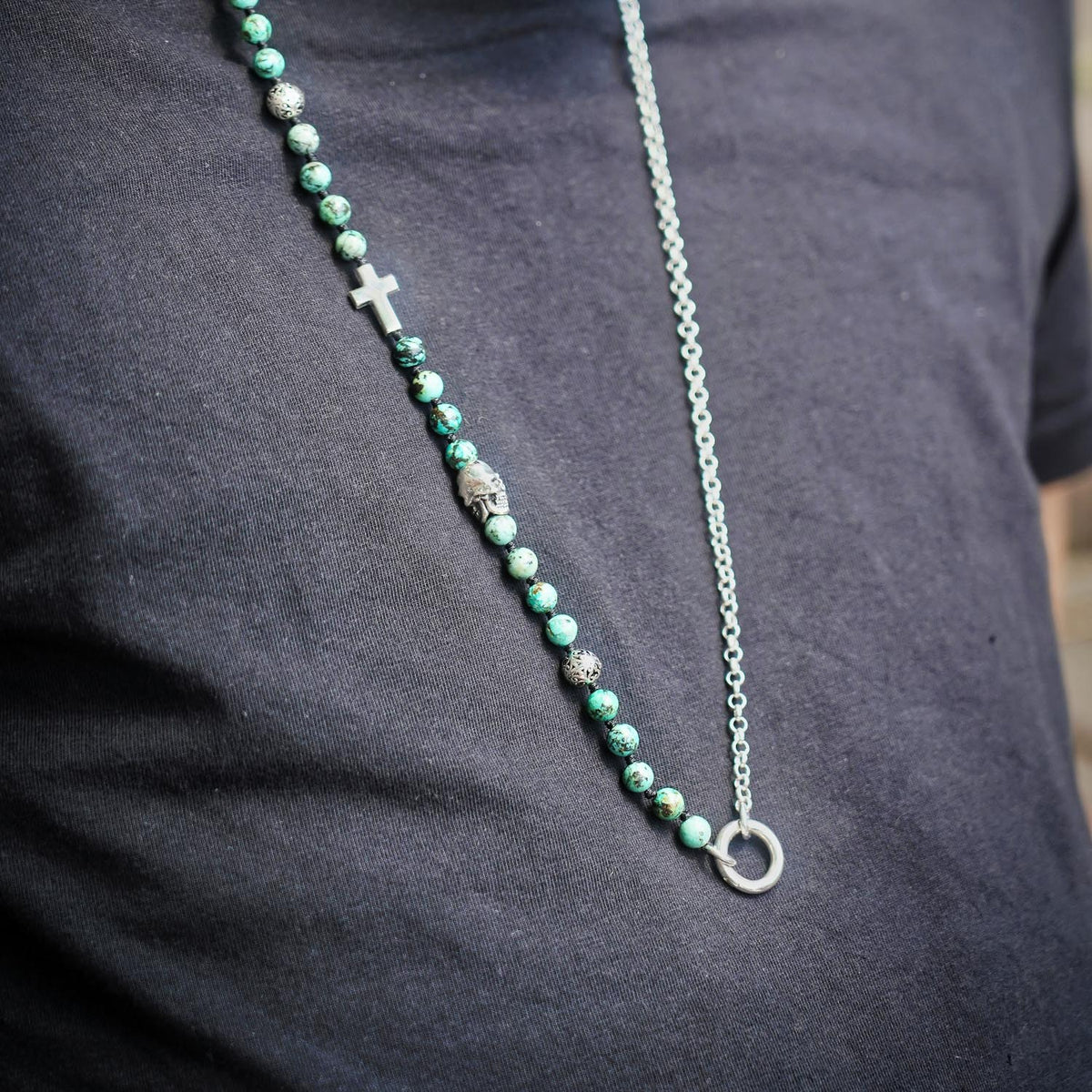 Kette Totenkopf Kreuz Türkis