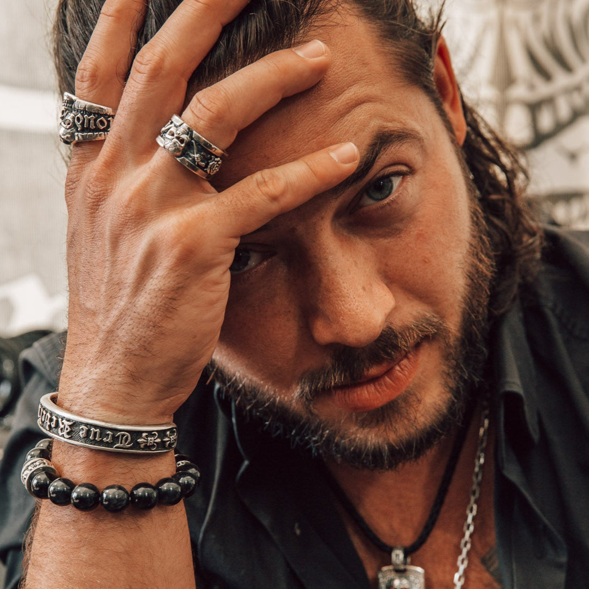 Bracelet Skull Tiger Eye Blue