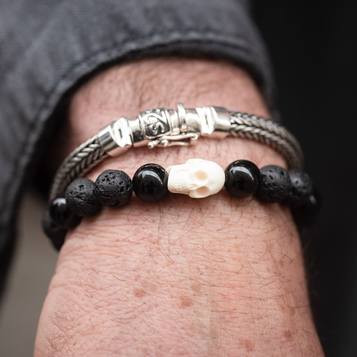 Armband Totenkopf Onyx Lava