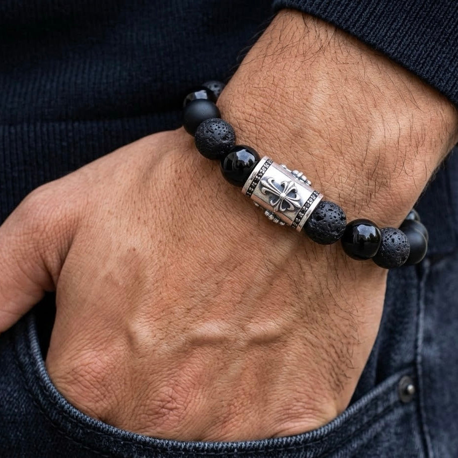 Bracciale Croce Onice Lava