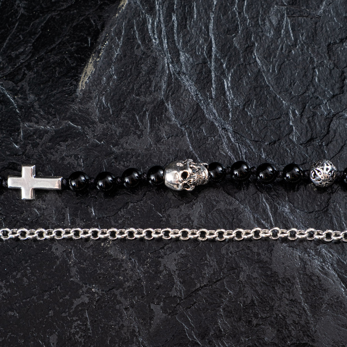 Kette Totenkopf Kreuz Onyx