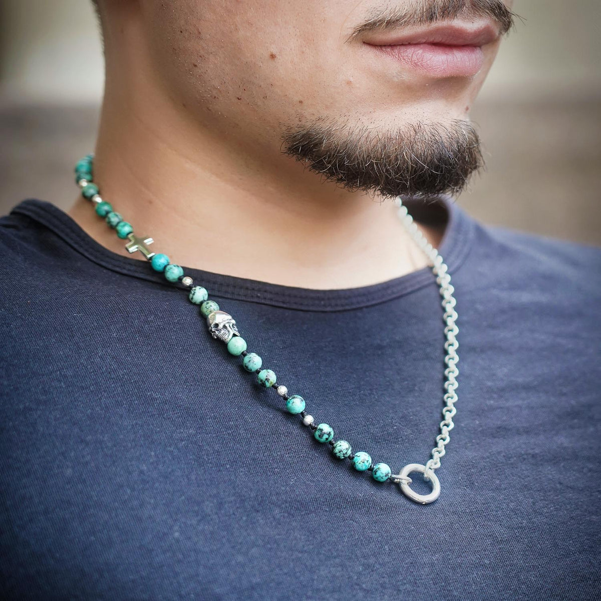 Kette Totenkopf Kreuz Türkis