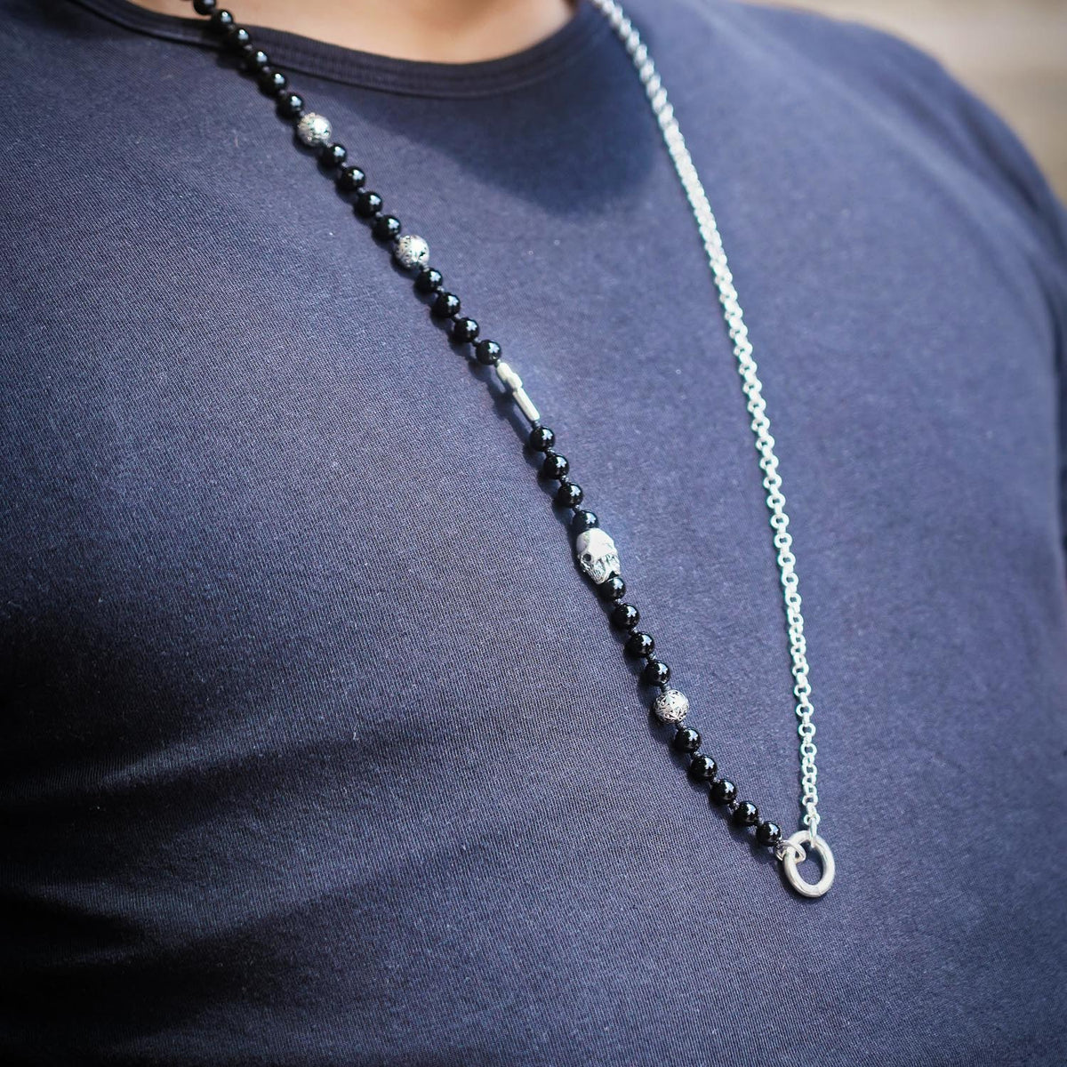 Kette Totenkopf Kreuz Onyx