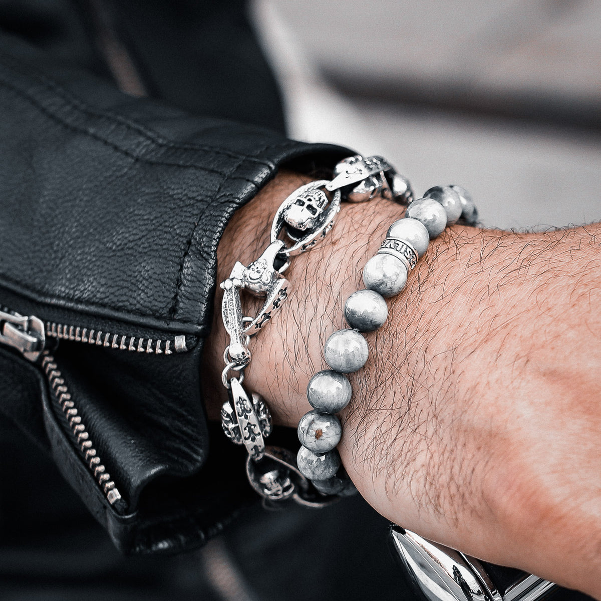 Silberarmband Totenkopf