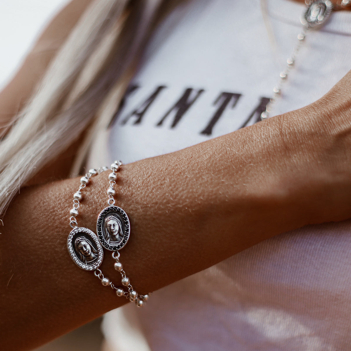 SILBERARMKETTE ROSENKRANZ MADONNA