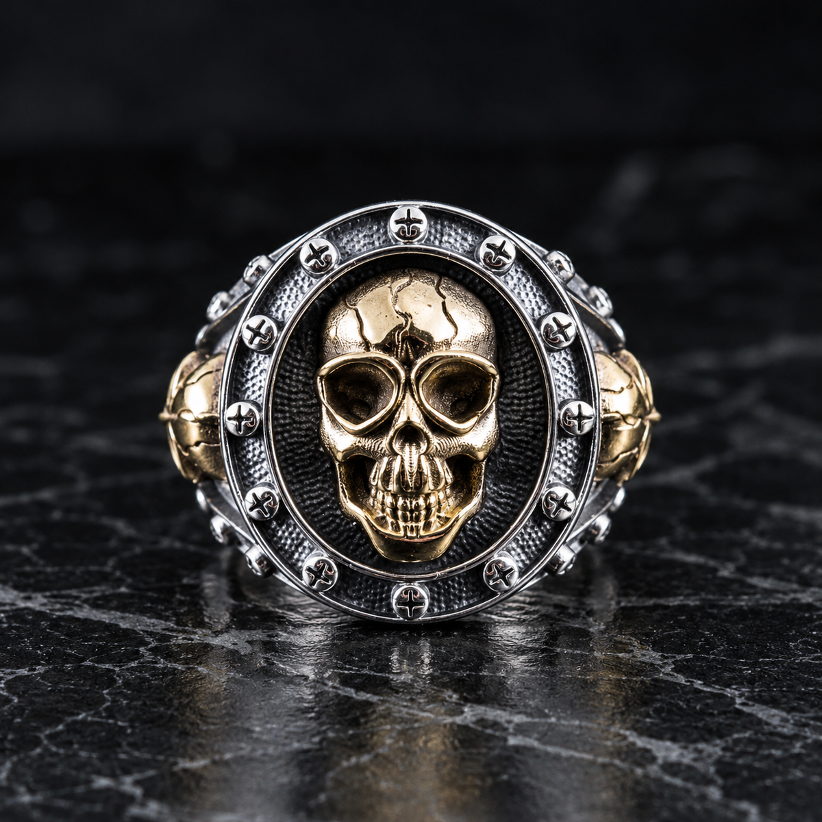 SIEGELRING TOTENKOPF BICOLOR