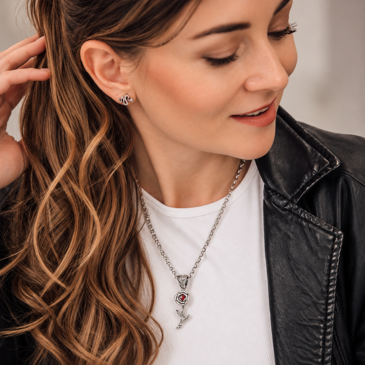 Anhänger Rose mit Stiel