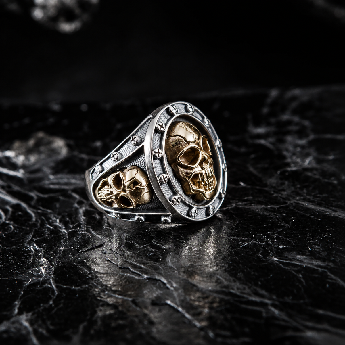 SIEGELRING TOTENKOPF BICOLOR