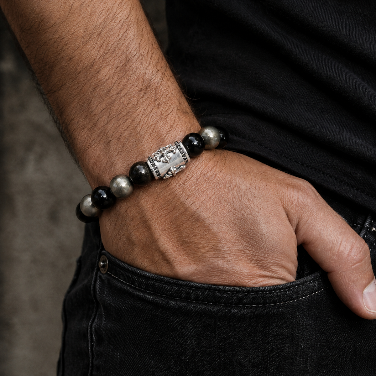 Bracciale Croce Pirite Ossidiana