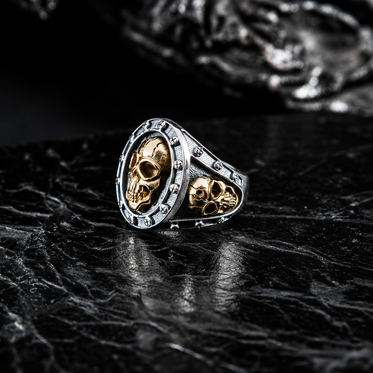 SIEGELRING TOTENKOPF BICOLOR