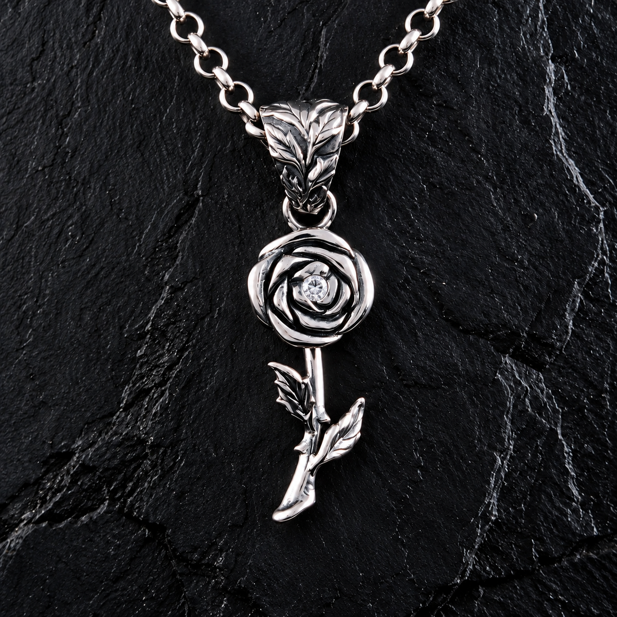 Anhänger Rose mit Stiel