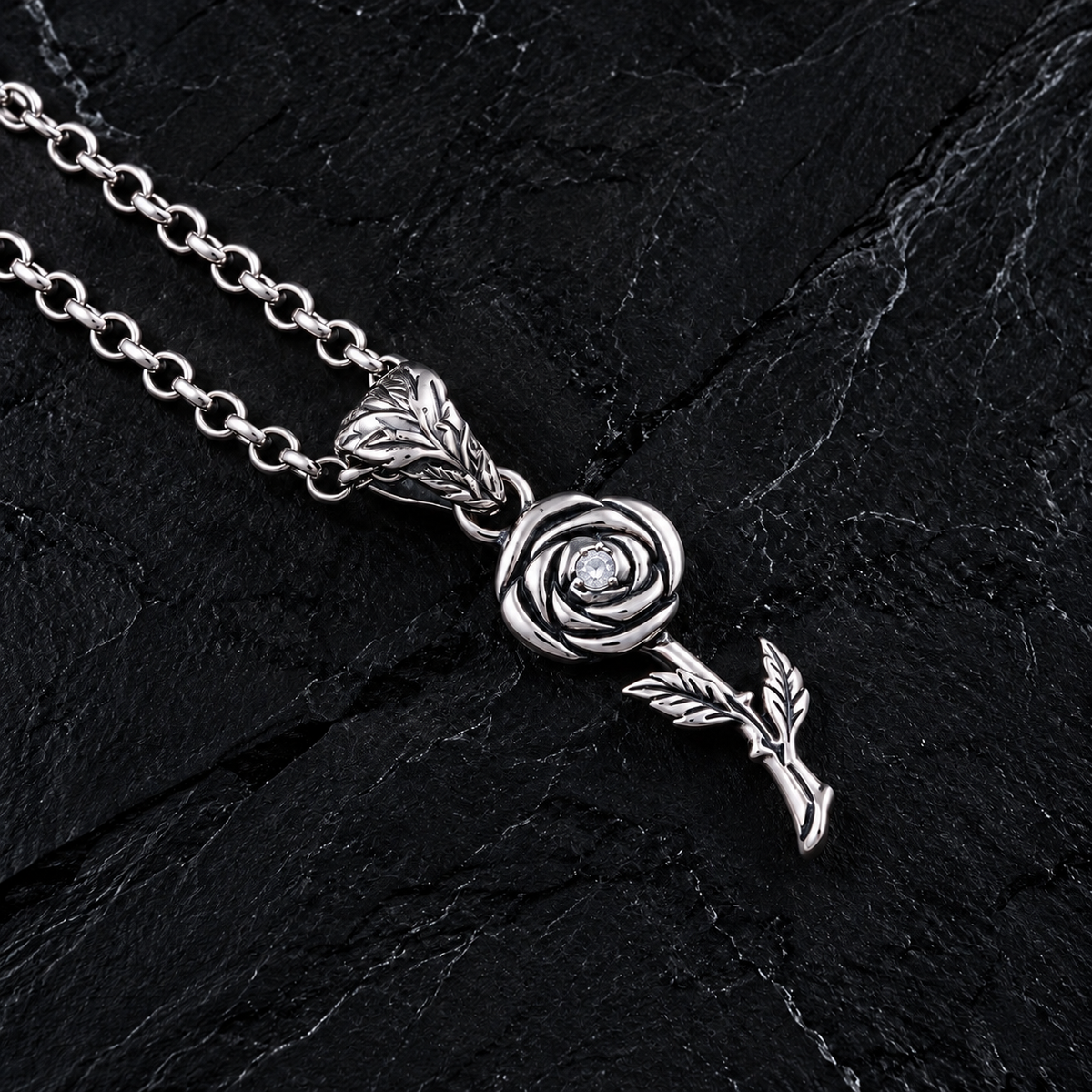 Anhänger Rose mit Stiel