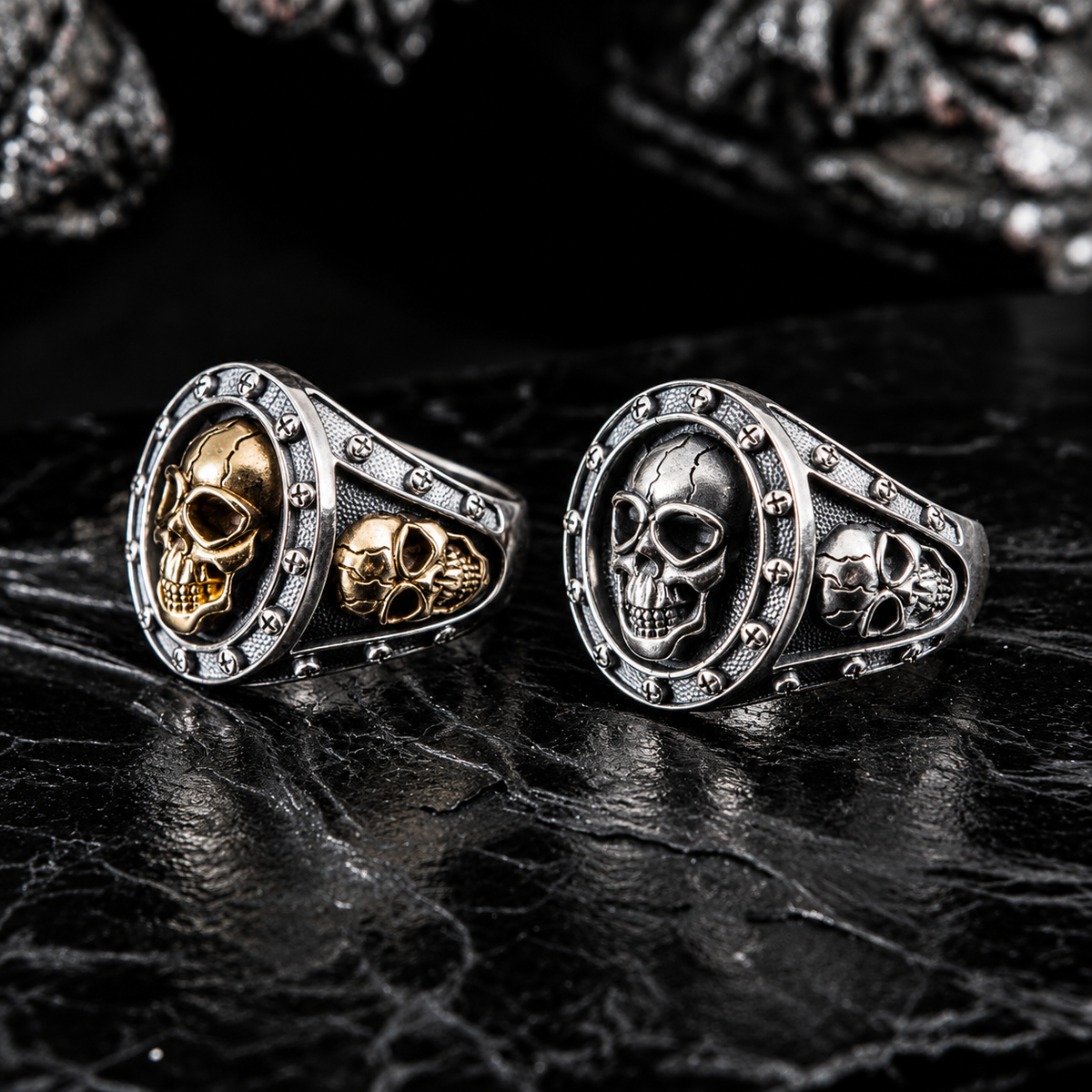 SIEGELRING TOTENKOPF BICOLOR