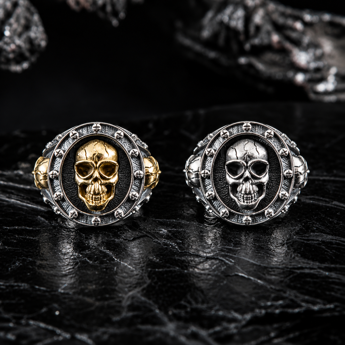 SIEGELRING TOTENKOPF BICOLOR